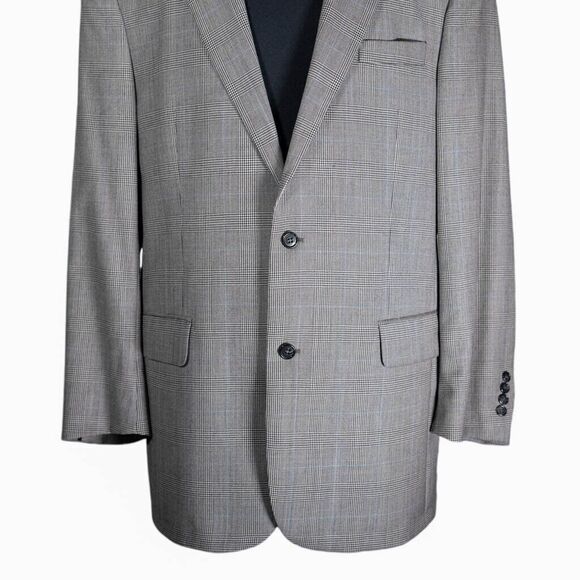 Jos. A. Bank Mens Blazer Gray Blue Plaid Check Wool Lined Jacket Sport Coat 44L - Picture 6 of 8